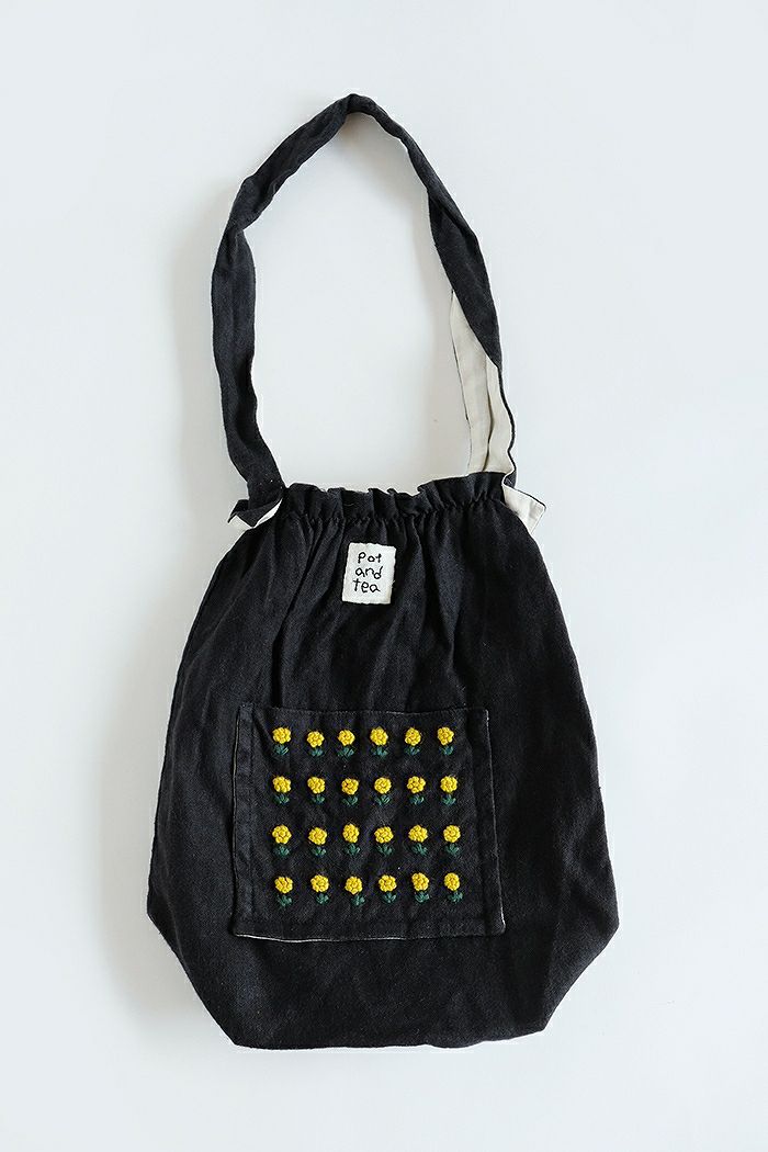 pot and tea ポットアンドティー <br>起毛リネン小花刺繍バッグ(basic)
