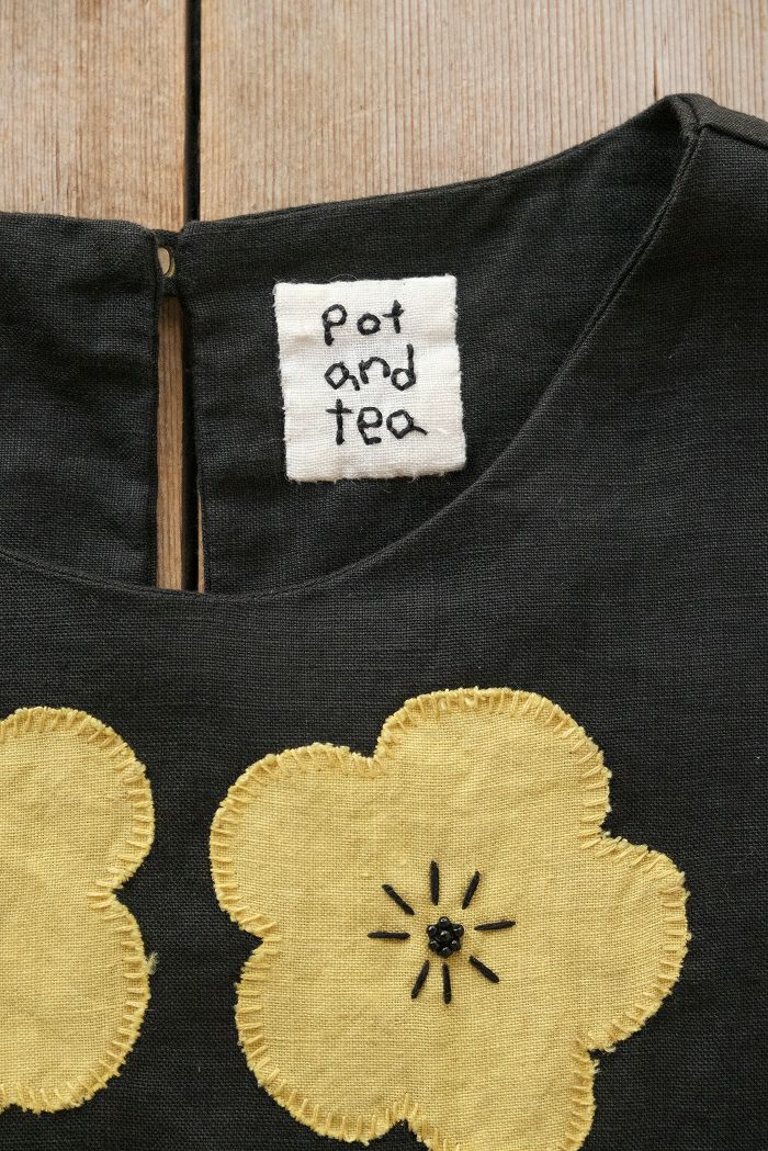 pot and tea ポットアンドティー 40リネン黄色い花ワンピース(春秋冬 