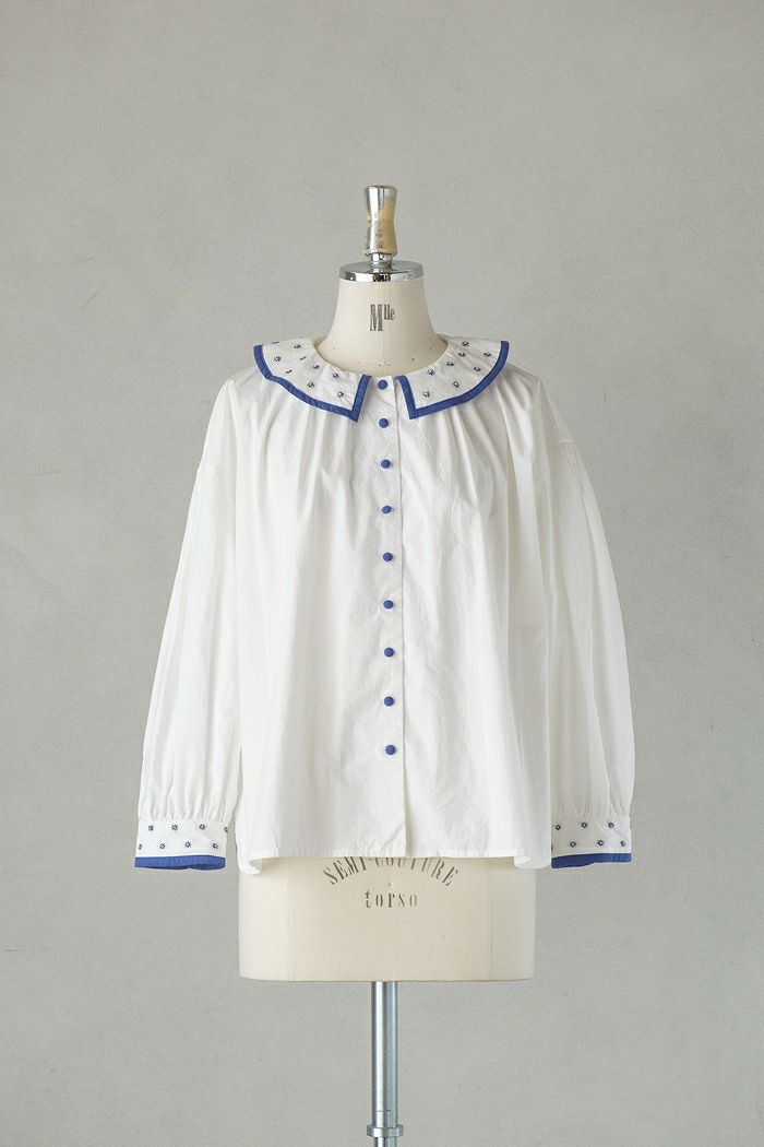 pot and tea ポットアンドティー <br>衿刺繍とパイピングのブラウス(NEW 春秋冬)