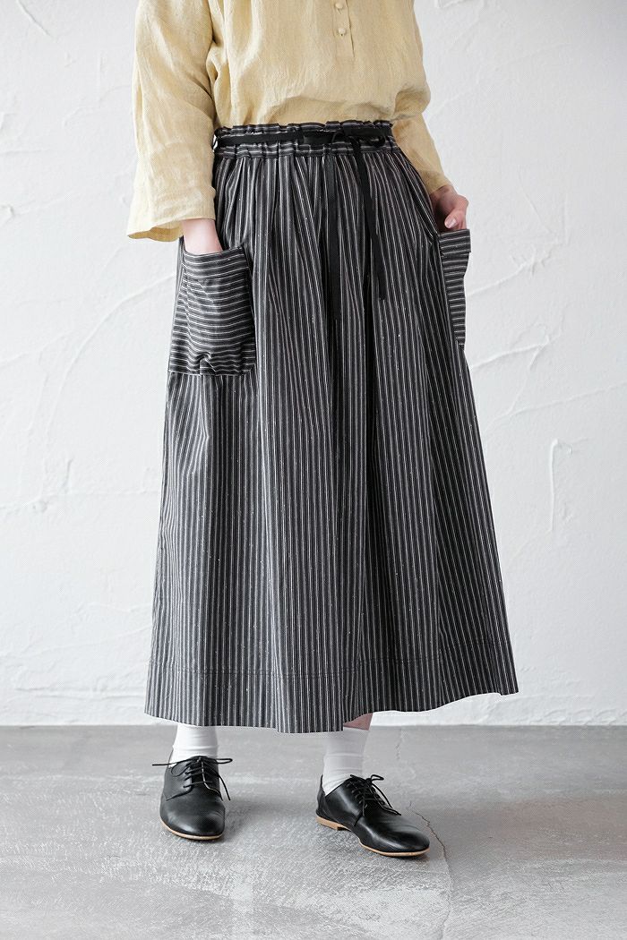 マガリ MAGALI オルドネチェックリネンポッシュスカート ベージュ×ブラック - スカート