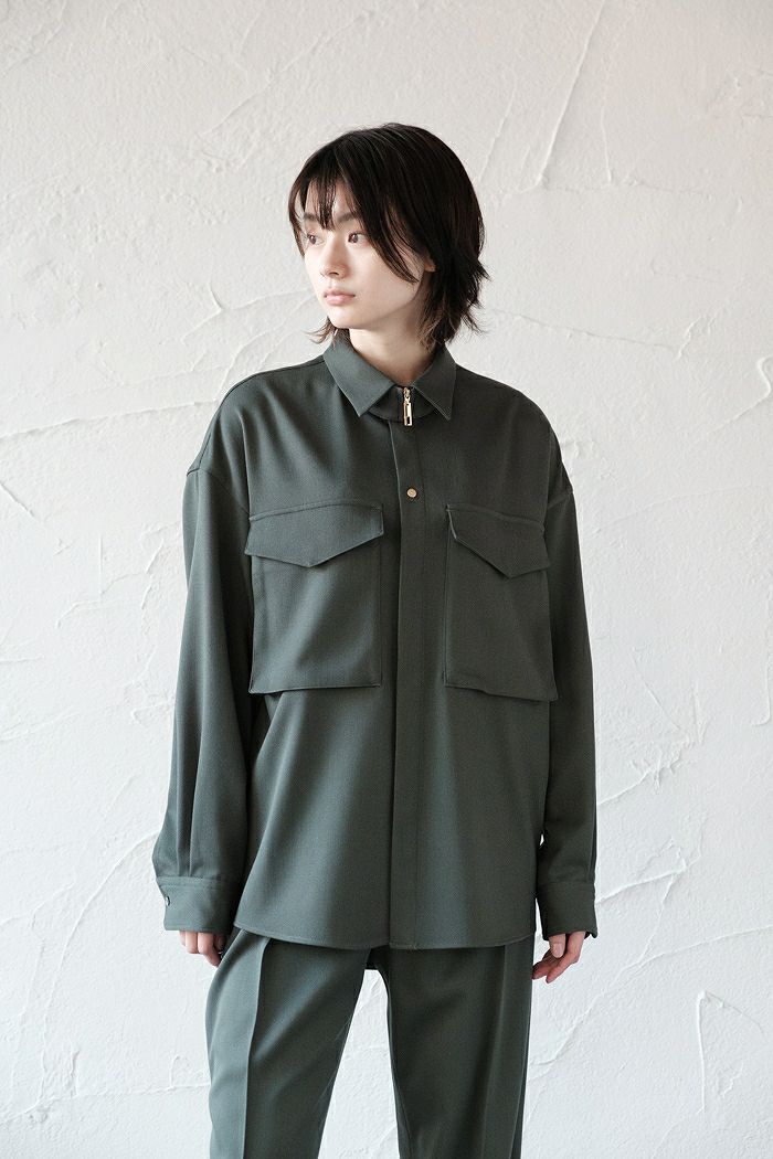 CULLNI クルニ <br>Zip Chin Tab Wool Chino Military Shirts(AW)