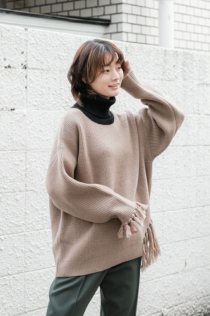 CULLNI クルニ , Asymmetrical Fringe Turtleneck Knit(22AW)