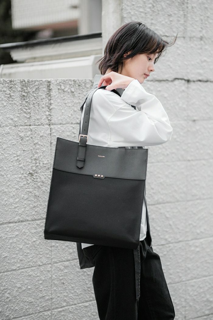 サマーセール35%オフ 【CULLNI】クルニ Leather Pocket Canvas Tote 黒