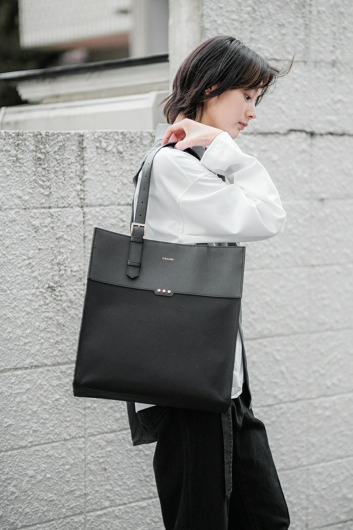 CULLNI クルニ Belt Handle Leather ＆ Canvas Combination Tote Bag 