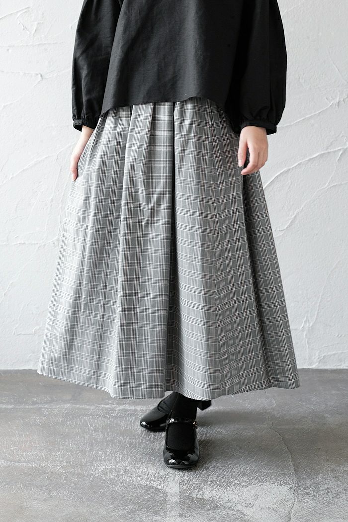 Manna マンナ <BR>タイプライターチェックギャザースカート(AW)