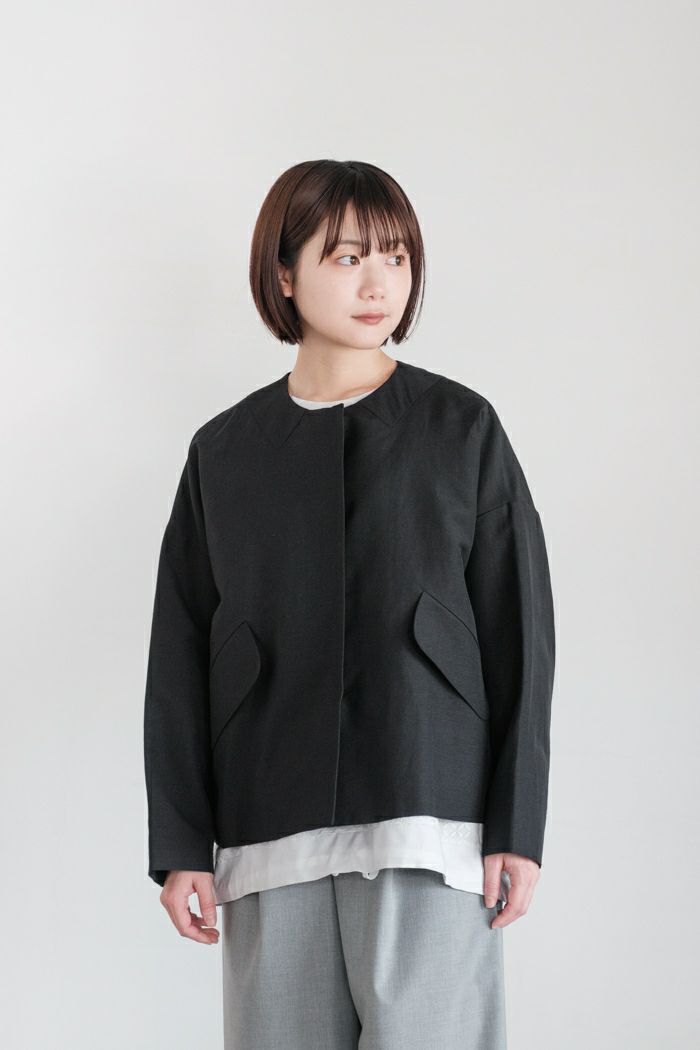 Porter des boutons ポルテデブトン <br>ウールリネンフラットトロンプルイユカラージャケット(SS)