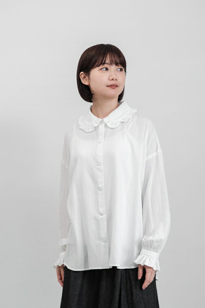 pot and tea ポットアンドティー <br>コットンライトサテン 衿フリルブラウス(NEW 春秋冬)