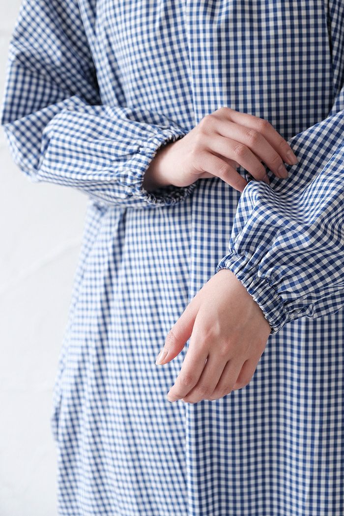 potandteaポットアンドティー＆スモックギンガムワンピース黒ブラック pot and tea | チェック柄スモックボリュームOP（ロング）