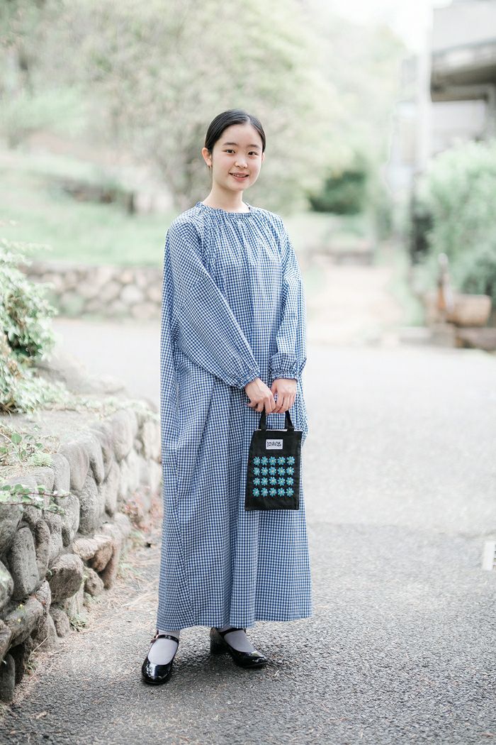 pot and tea ポットアンドティー チェック柄スモックボリュームロング  