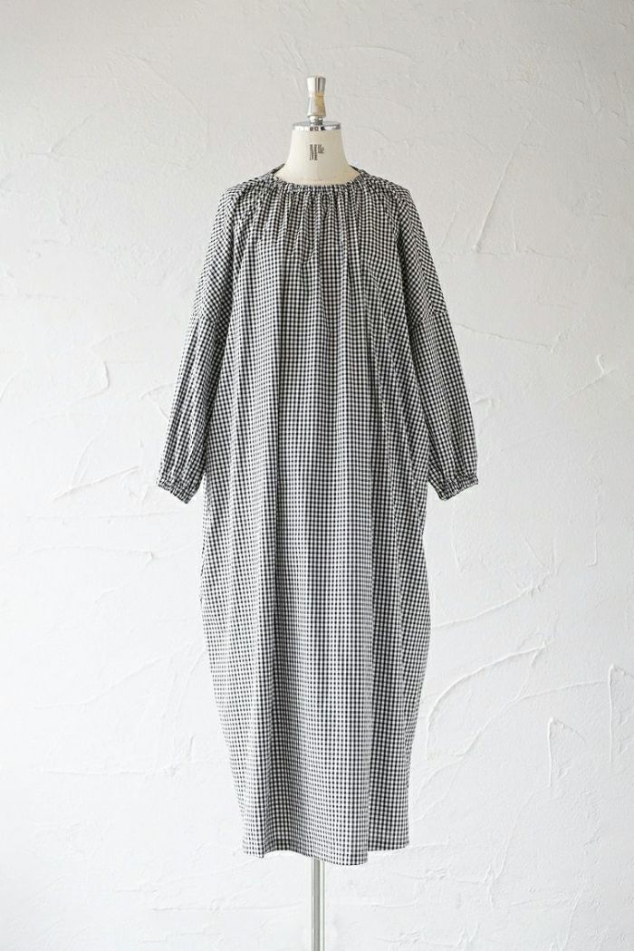 pot and tea ポットアンドティー チェック柄スモックボリュームロング  