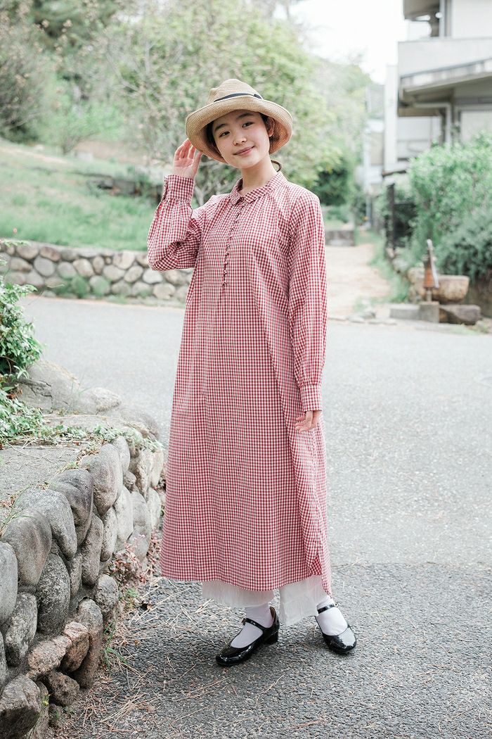 pot and tea ポットアンドティー チェック柄釦たくさん襟付き