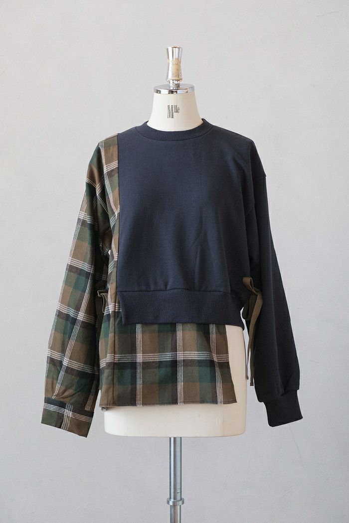 nunuforme ヌヌフォルム <br>シャギーチェック切り替えT(23AW)