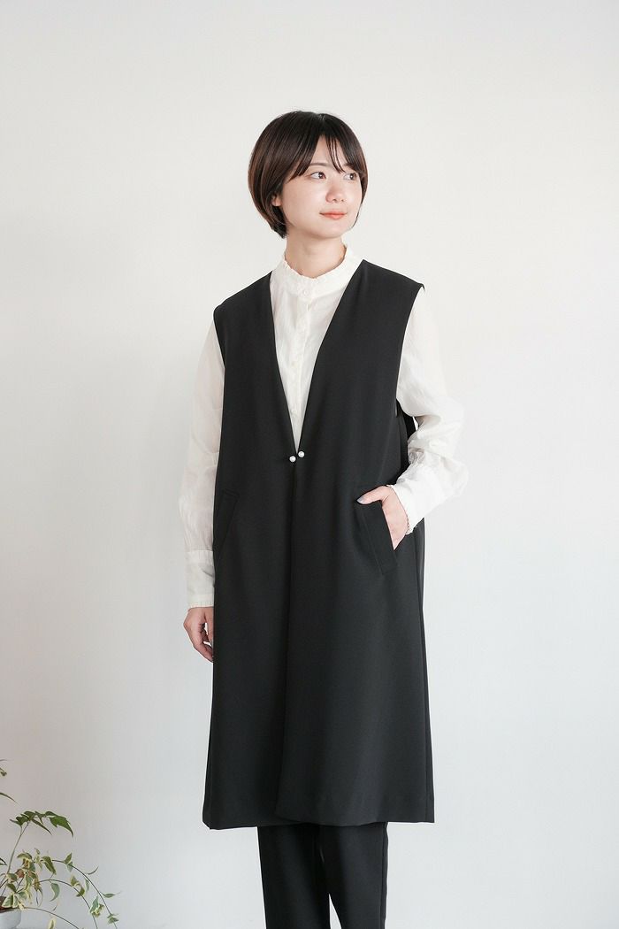 SONO NAVY ソーノネイビー , 防しわダブルクロス バックフリルロングジレ(23AW)