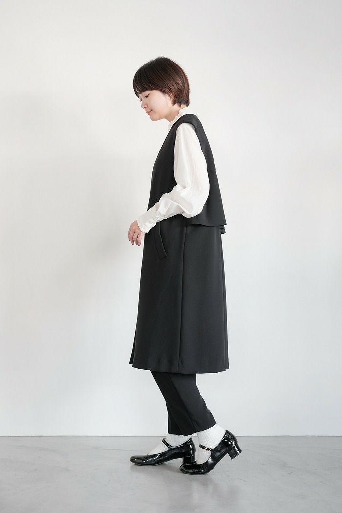 SONO NAVY ソーノネイビー , 防しわダブルクロス バックフリルロングジレ(23AW)