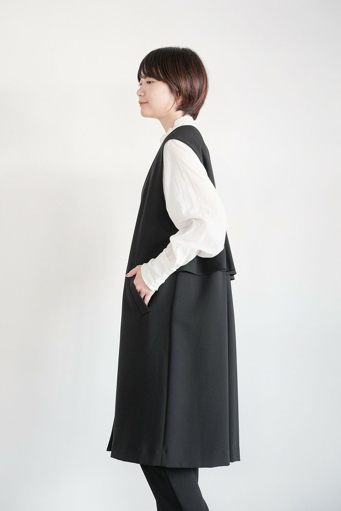 SONO NAVY ソーノネイビー , 防しわダブルクロス バックフリルロングジレ(23AW)