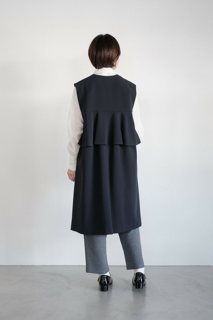 SONO NAVY ソーノネイビー 防しわダブルクロス バックフリルロングジレ 