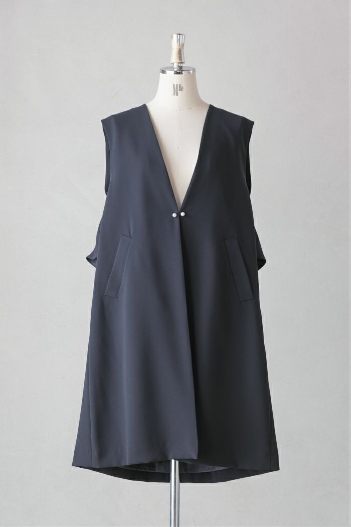 SONO NAVY ソーノネイビー 防しわダブルクロス バックフリルロングジレ 