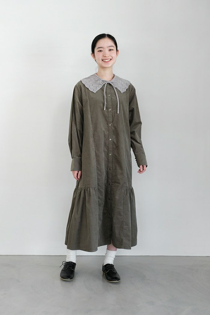 sosotto ソソット <br>コットン細コール 切替ギャザーワンピース(23AW)