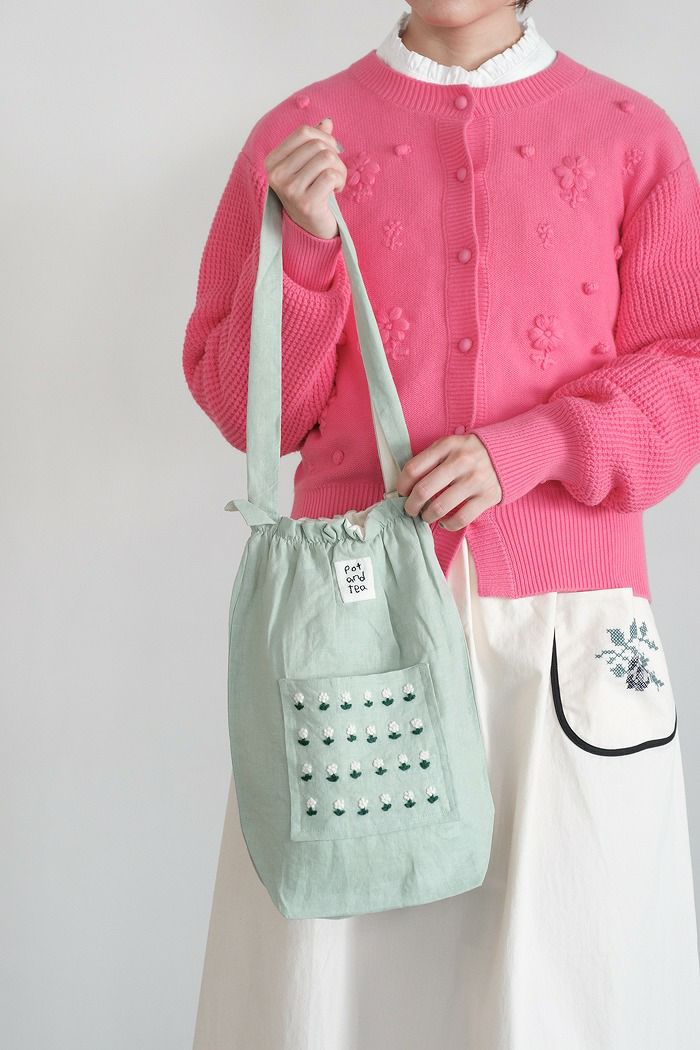 pot and tea ポットアンドティー <br>リネン小花刺繍バッグ(basic)