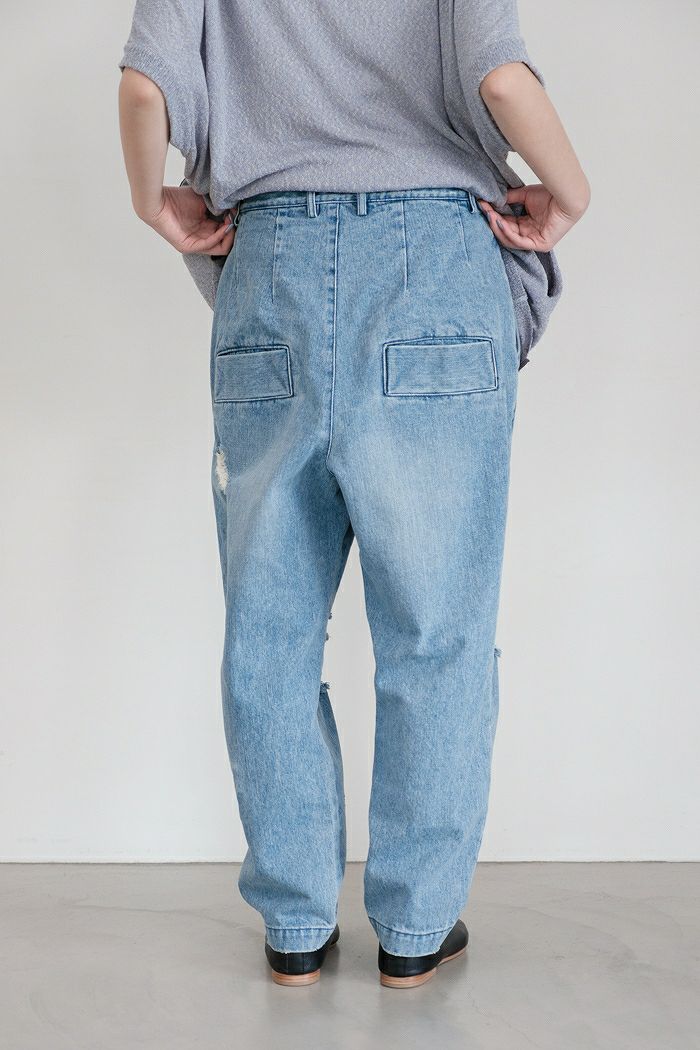 Dulcamara ダメージ加工デニム　2 Dulcamara ドゥルカマラ ダメージデニムオーバータックパンツ(24SS