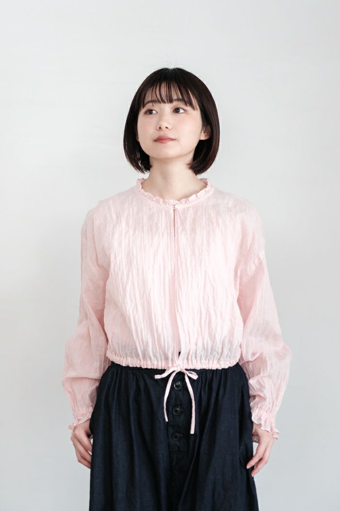 bulle de savon ビュルデサボン <br>シャーリングストライプブラウス(24SS)