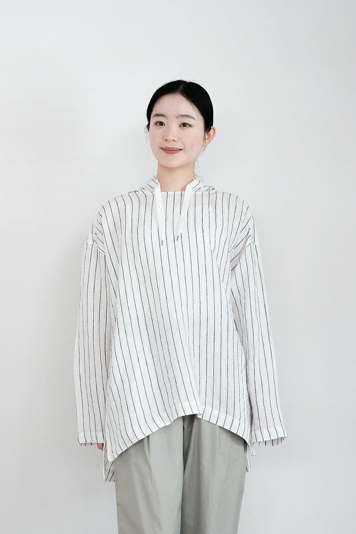 TISSU ティシュ <br>トリプルワッシャーリネン/東炊きストライプ　パーカー(24SS)