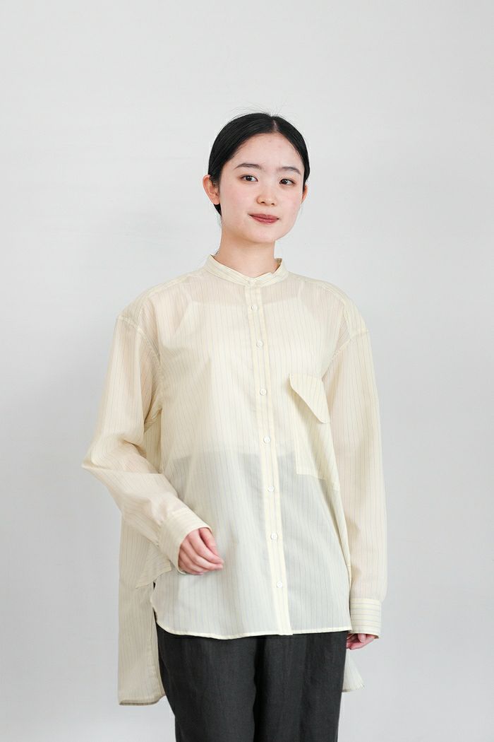 Porter des boutons ポルテデブトン <br>ストライプ バンドカラーシャツ(24SS)