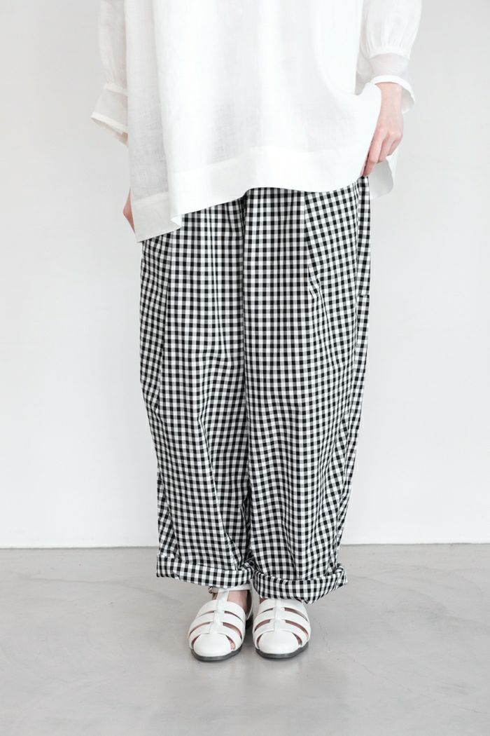 Porter des boutons ポルテデブトン <br>コットンギンガム ワンタックパンツ(24SS)