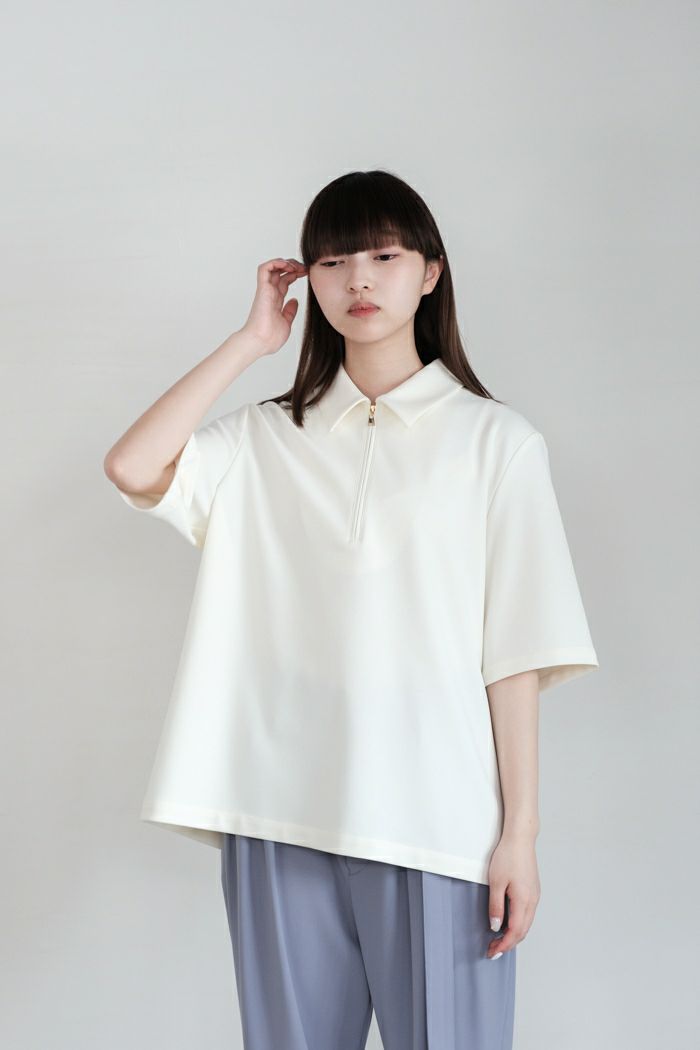 CULLNI クルニ <br>Stretch Georgette ZIp Up Polo Shirt(24SS)