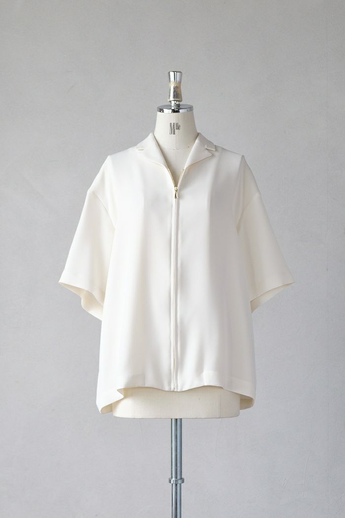 CULLNI クルニ <br>Double Satin Mini Tailored Zip Short Sleeve Shirt(24SS)