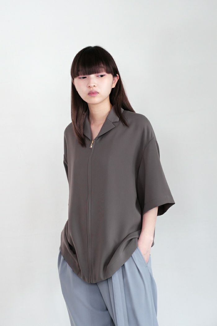 CULLNI クルニ Double Satin Mini Tailored Zip Short Sleeve Shirt 