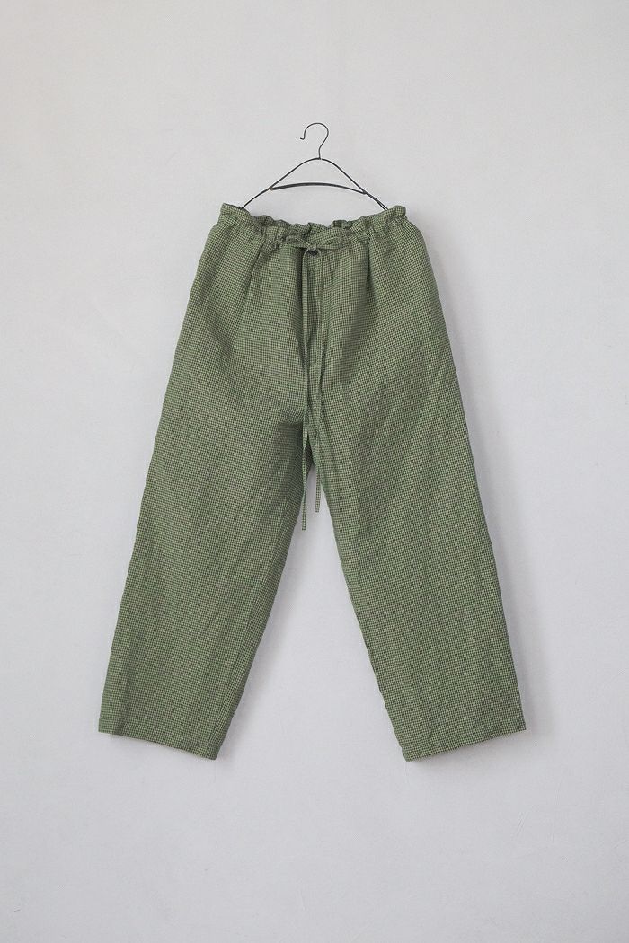 yuni ユニ コットンリネンチェックドローストリングスパンツ(24SS