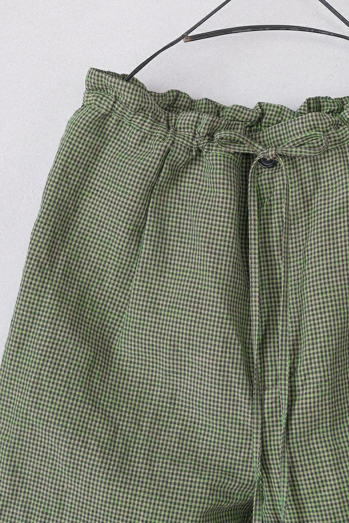 yuni ユニ コットンリネンチェックドローストリングスパンツ(24SS