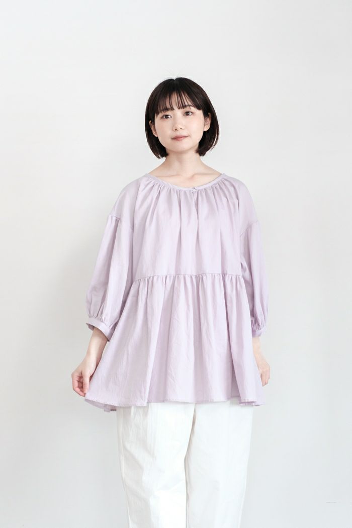 pot and tea ポットアンドティー <br>コットンライトサテンふんわりブラウス(春夏秋）