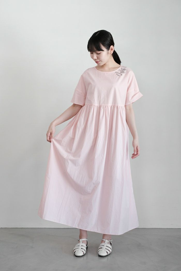 pot and tea ポットアンドティー <br>左胸刺繍ロングワンピース(春夏)