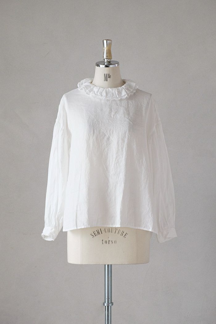 Gauze# FRILL COLLAR BLOUSE ホワイト Gauze (ガーゼ) DOUBLE FRILL COLLAR ANTIQUE BLOUSE / ダブルフリル