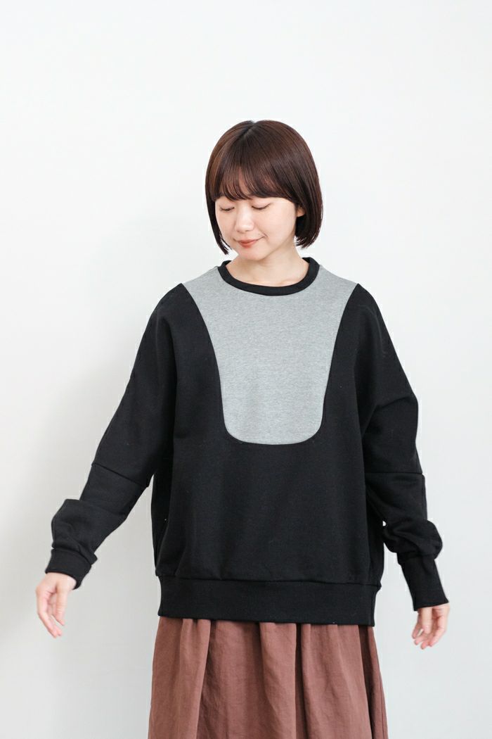 MAGALI コットンスウェット　スイッチングプルオーバー　ブラック　新品 MAGALI マガリ コットンスウェット・スイッチングプルオーバー