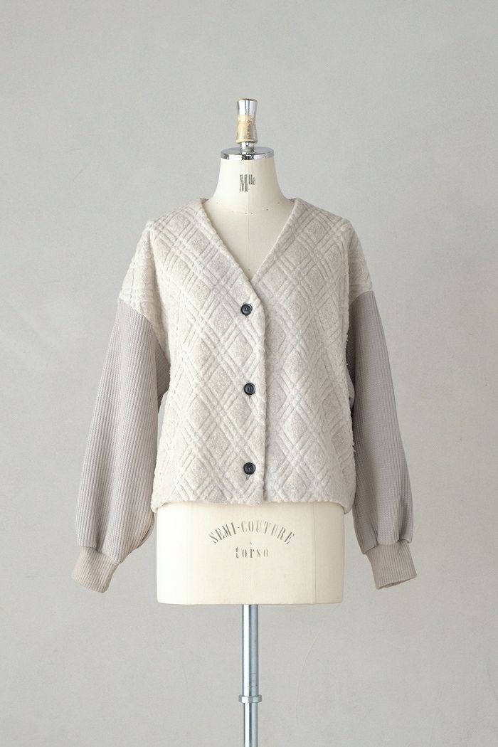 e’ternite’ de Soi-e エテルニテドゥソワ <BR>パイルジャガードバイアス柄Vカーディガン(24AW）