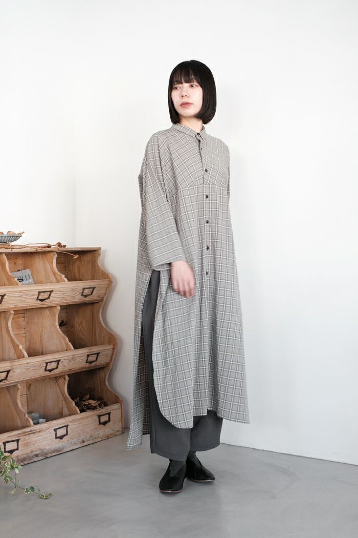 stone  24aw コットンストレッチ ジップシャツ コットンストレッチポプリン ウィングカラーシャツ