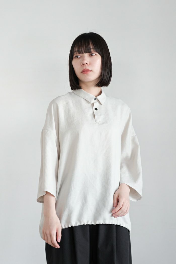 FIRMUM フィルマム <br>スラブトリアセテートツィル台襟付きシャツ(25SS)