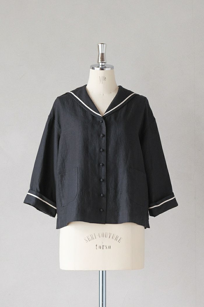 MAGALI マガリ キャンバスリネン・セーラーカラーブラウス(25SS  