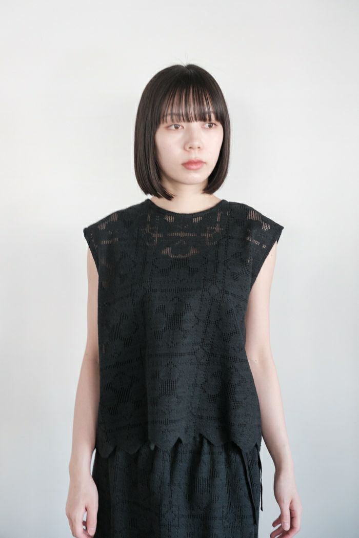 ROBE de PEAU ローブデポー <br>オーガニックコットンレース2WAYジレ(25SS)