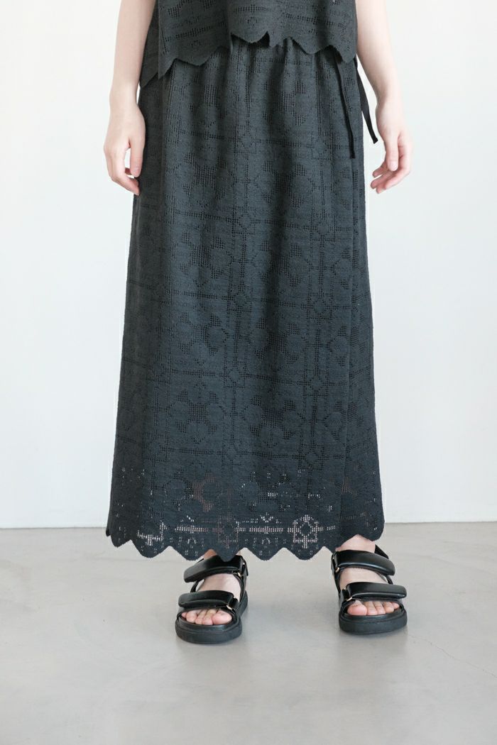 ROBE de PEAU ローブデポー <br>オーガニックコットンレースLONGスカート(25SS)