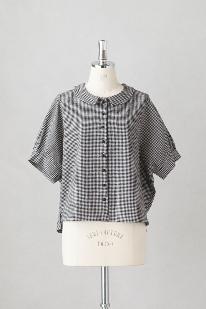 MAGALI マガリ <br>リネンコットンギンガム・フラットカラーブラウス(25SS)