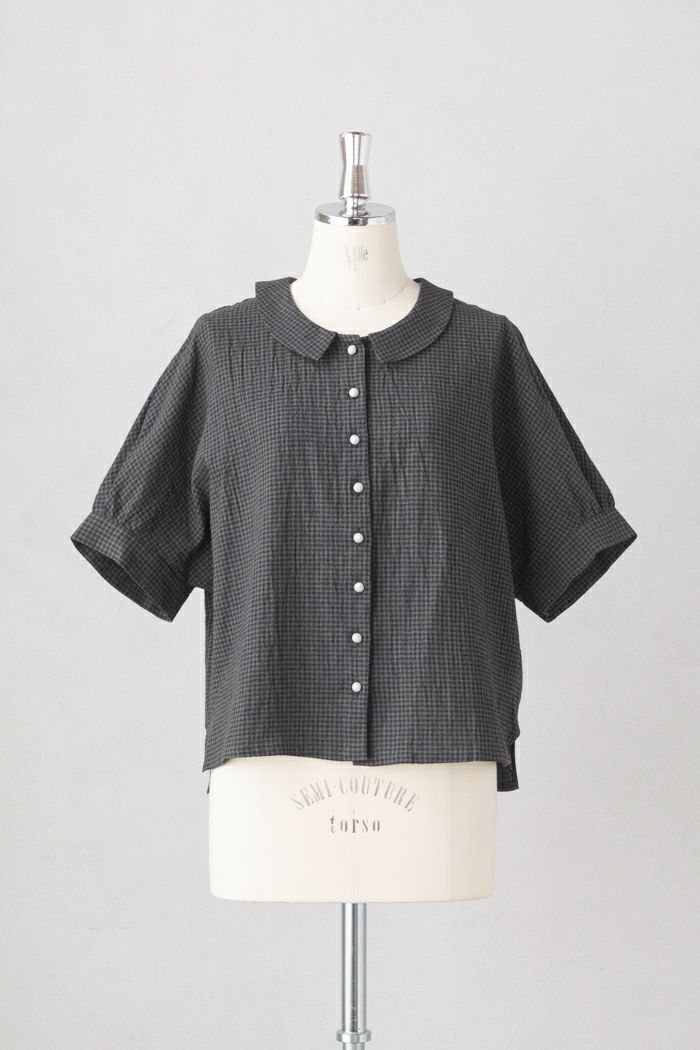 MAGALI マガリ <br>リネンコットンギンガム・フラットカラーブラウス(25SS)