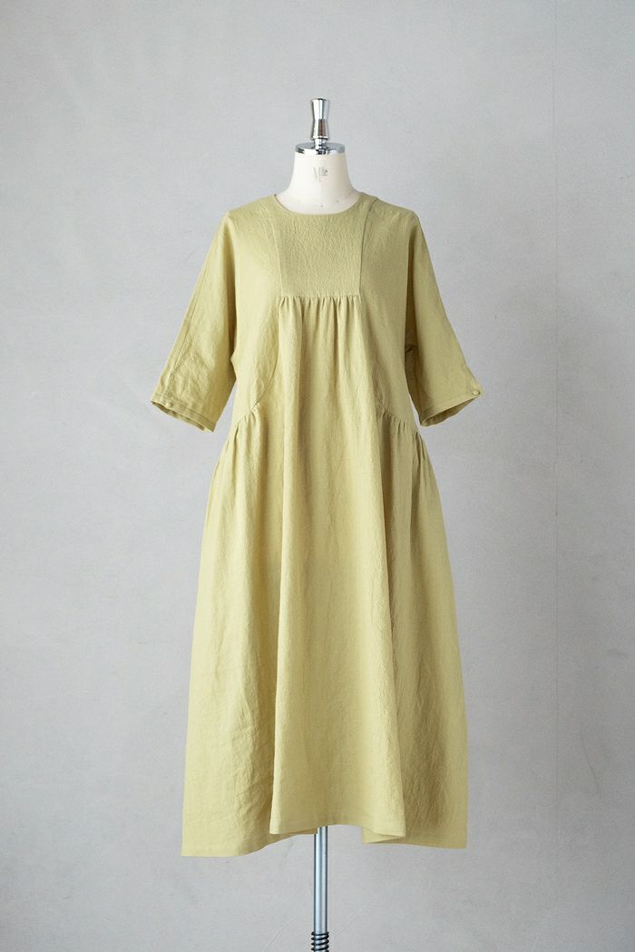 MAGALI マガリ <br>リネンコットンストライプ・ヨーク＆ギャザーワンピース(25SS)