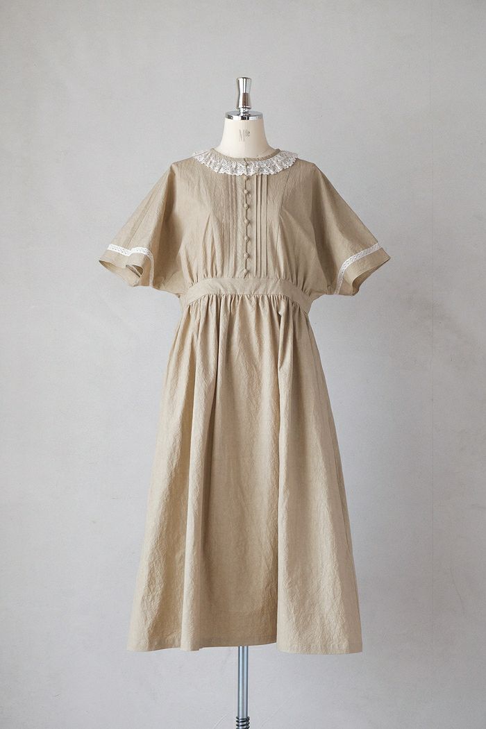 MAGALI マガリ <br>コットンリネン・ファナージュ・クラシックワンピース(25SS)