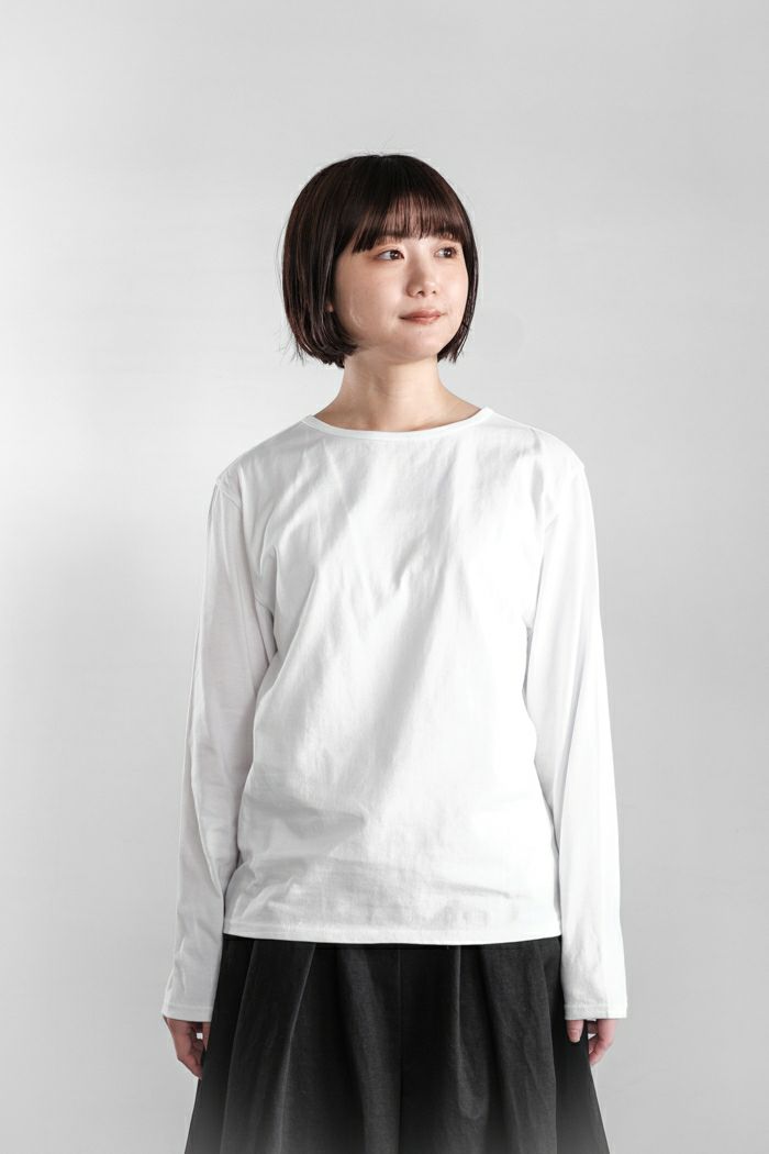 STAMP AND DIARY スタンプ アンド ダイアリー <BR>ハイマイクロコットン天竺 クルーネックコンパクト長袖Tシャツ(25SS)
