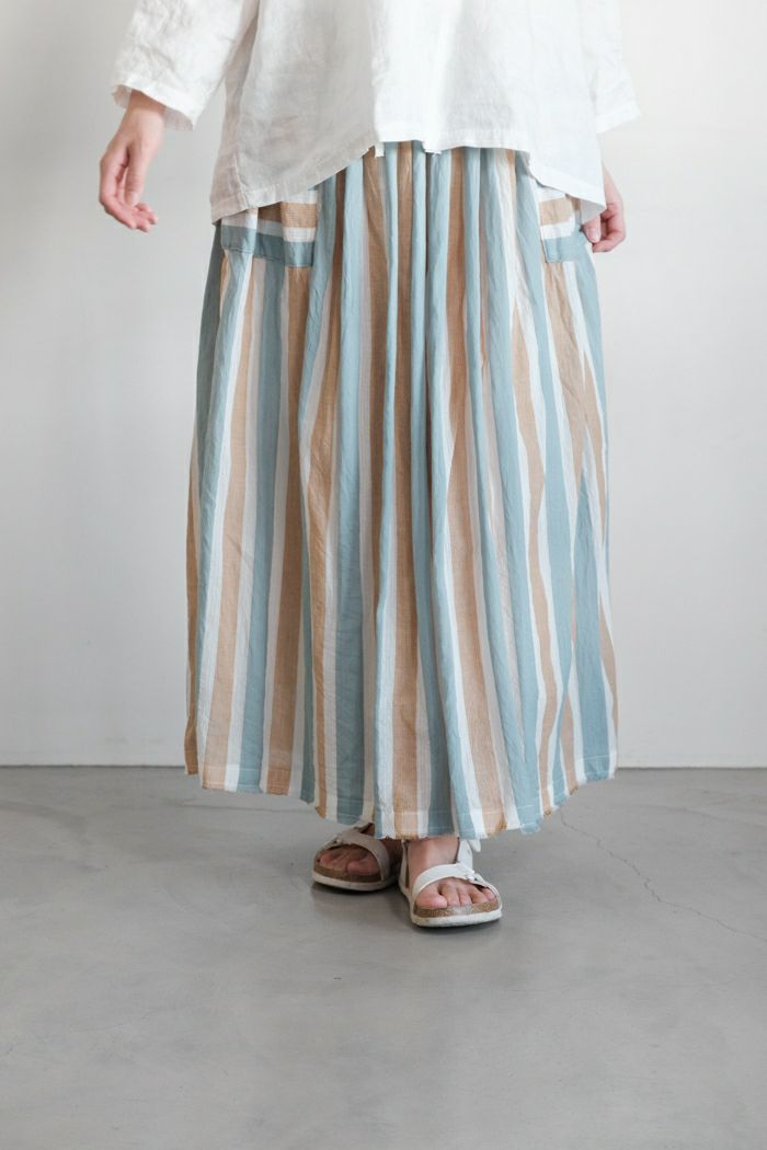 ARTE POVERA アルテポーヴェラ <br>インドコットンストライプ　ギャザースカート(25SS)