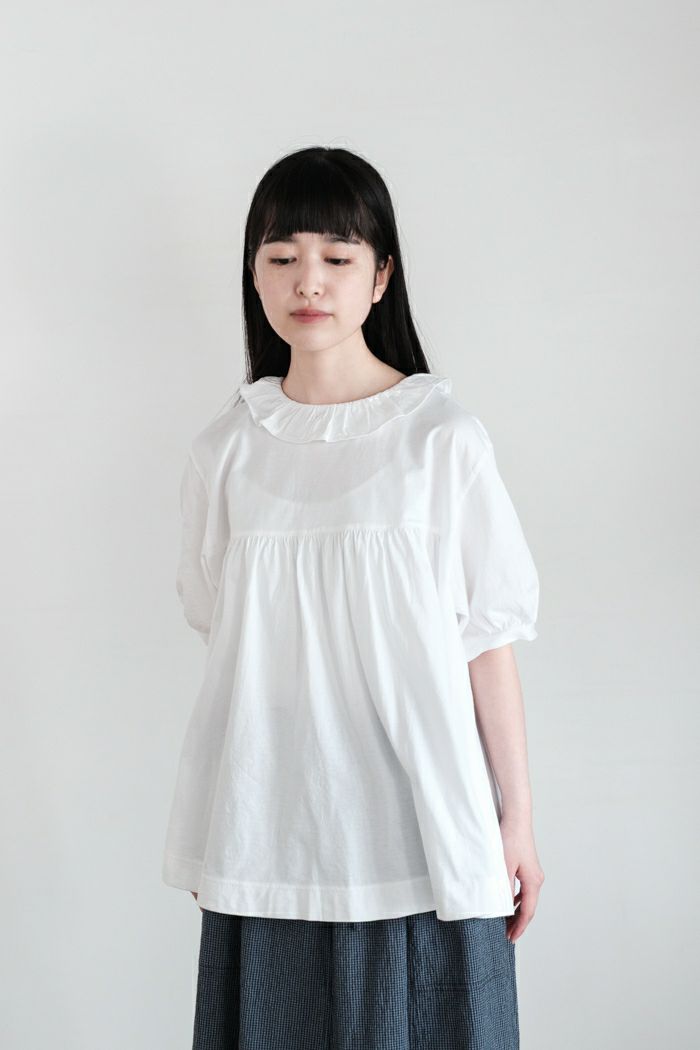 bulle de savon ビュルデサボン <br>60/2 シルケット天竺 frill collar プルオーバー(25SS)